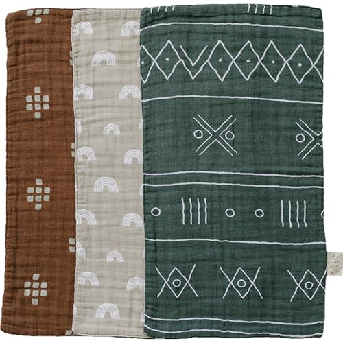 Mebie Baby Burp Cloths, Printed 3-Pack, Muslin Burp Cloth Set for Spit Up, Drool, and More, Boho Burp Cloths for Baby Boy and Girl, Baby Must Haves for Registry Lists and Gifts for Newborns