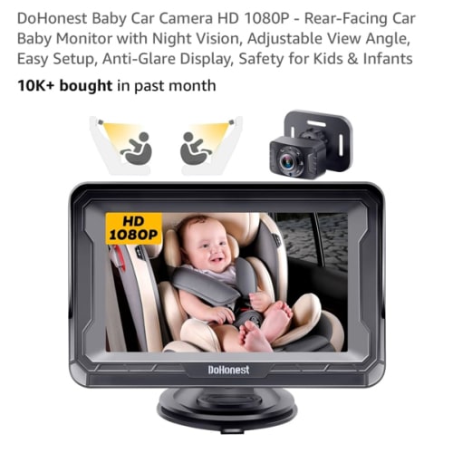 DoHonest Baby Car Camera HD 1080P - Rear-Facing Car Baby Monitor with Night Vision, Adjustable View Angle, Easy Setup, Anti-Glare Display, Safety for Kids & Infants