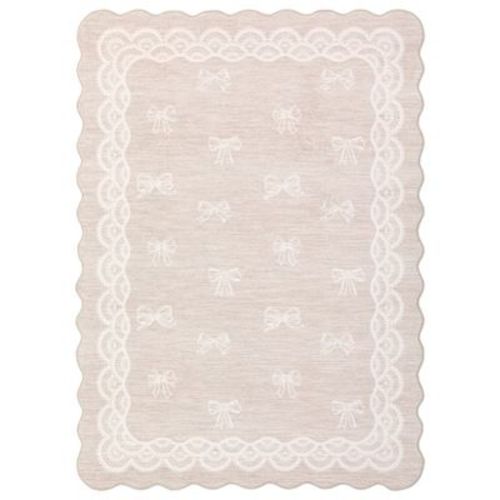 8'x10' Beige Washable Scalloped Living Room Area Rug, Soft Non Slip Bow Print Nursery Rugs Girls Bedroom Rug, Indoor Modern Large Dining Room Carpet