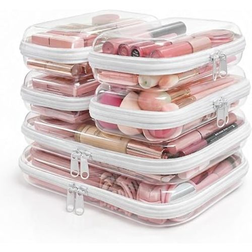 6 Pack Clear Hard Shell Zipper Case, Clear Zipper Pouches for Organizing, Diaper Bag Organizer Pouches, Plastic Cosmetic & Travel Toiletry Pouch Set (2M+4S)