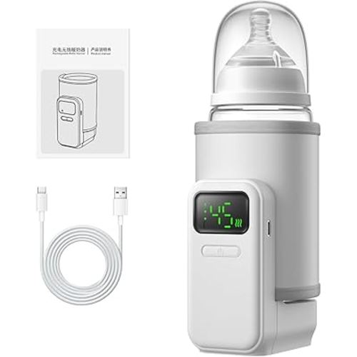 Portable Baby Bottle Warmer for Travel,Breastfeeding Essentials,Baby Bottle-Feeding Supplies Bottle Warmer On The Go,Breast Milk Warmer for Baby,Rechargeable 5000 mAh Battery,Digital Display