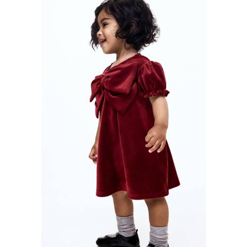 BOW-DETAIL VELOUR DRESS