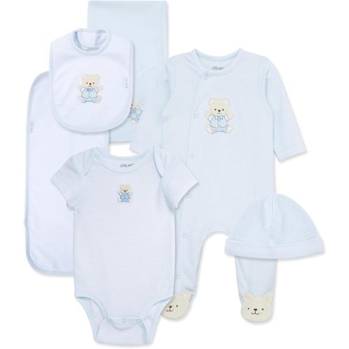 Little Me Baby Layette Gift Set - Footie and Cap, Onesie, 3-Piece Bib And Burp Set, Swaddling Blanket, Baby Shower Gifts