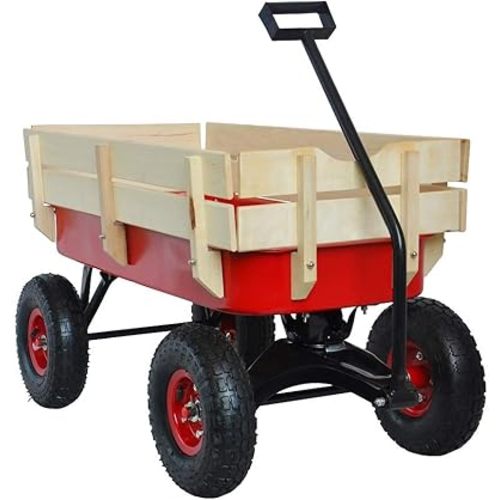 Outdoor Sport Wagon All Terrain Pulling w/Removable Wooden Side Panels Air Tires Big Foot Panel 330 lbs. Weight Capacity Sturdy All Steel Bed