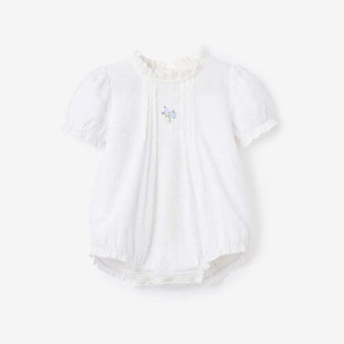 Swiss Dot Pintucked Bubble w/ Rose Embroidery – Elegant Baby