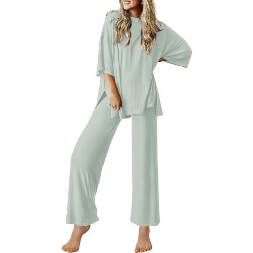 Ekouaer Lounge Sets for Women Short Sleeve Tops and Long Pants Soft Comfy Pajamas Set 2 Piece Outfits
