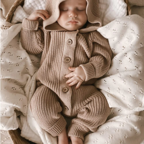 Little B's Classic Hoodie Jumpsuit | Cacao | Newborn
