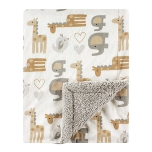 Luvable Friends Baby Plush Blanket with Faux Shearling Back, Neutral Safari, One Size - Neutral Safari - One Size