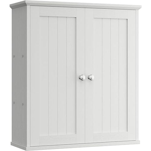 Shintenchi Bathroom Wall Medicine Cabinet with 2 Door, Bathroom Storage Organizer Over The Toilet,Space Saving Storage with 3-Tier Shelves,Solid White