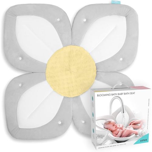Blooming Bath Baby Bath Seat - Baby Tubs for Newborn Infants to Toddler 0 to 6 Months and Up - Baby Essentials Must Haves - The Original Washer-Safe Flower Seat (Lotus, Gray/White/Yellow)