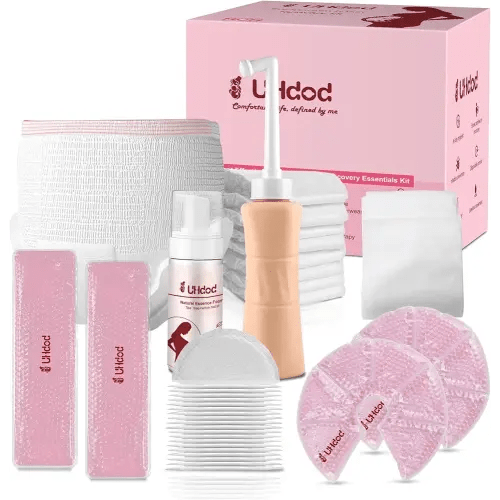 UHdod Postpartum Essentials Recovery Kit, Postpartum Kit for Women After Birth Labor Delivery Postpartum Care Kit, Disposable Underwear Cold Pads Cooling Foam Peri Bottle Nursing Pads Breast Ice Packs
