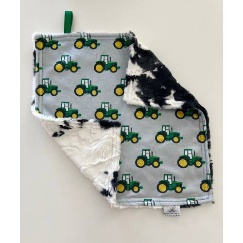 Cute Farm Tractor Baby Lovie Minky Blanket Mini Lovey Baby Keepsake Blanket Lovey Cow Hide Print Farmhouse Lovie Blanket Baby Shower Gift