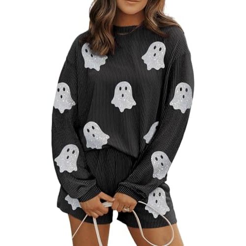 Womens Pajama Sets 2 Piece Pjs Sleepwear Soft Comfy Long Sleeve Top and Shorts Lounge Set Loungewear