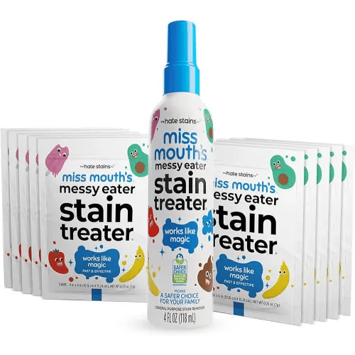 Miss Mouth's Messy Eater Stain Treater Spray - 4oz & 10 Wipes Stain Remover - Newborn & Baby Essentials - No Dry Cleaning Food, Grease, Coffee Off Laundry, Underwear, Fabric