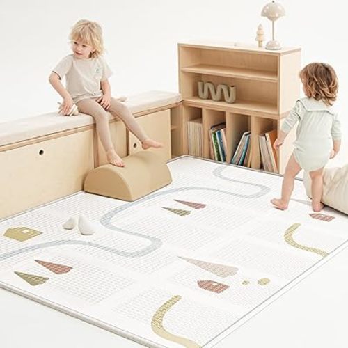 Baby Play Mat, Foldable&Waterproof Baby Play Mat for Floor, Reversible Foam Playmats for Babies Boy and Toddlers Infants, Edge Reinforcement Crawling Mat for Indoor&Outdoor&Travel(50*77*0.4)