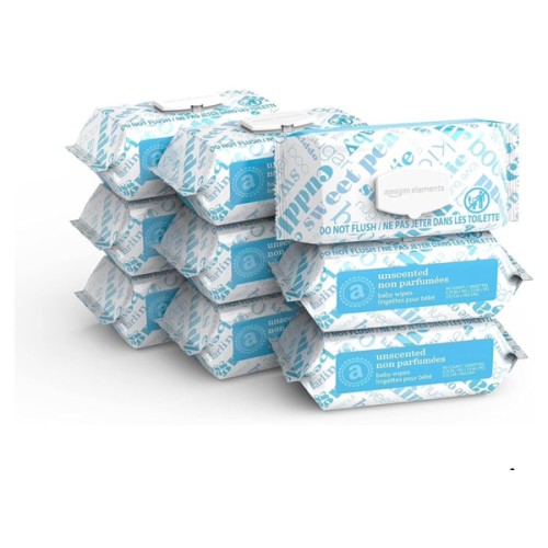 Amazon Elements Baby Wipes, Unscented, 810 Count, Flip-Top Packs