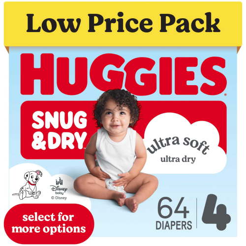 Huggies Snug & Dry Baby Diapers, Size 4 (20-32 lbs), 64 Count (Select for More)