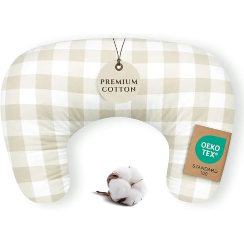 Nursing Pillow Cover, Boppy Compatible, Cotton (Gingham Khaki)