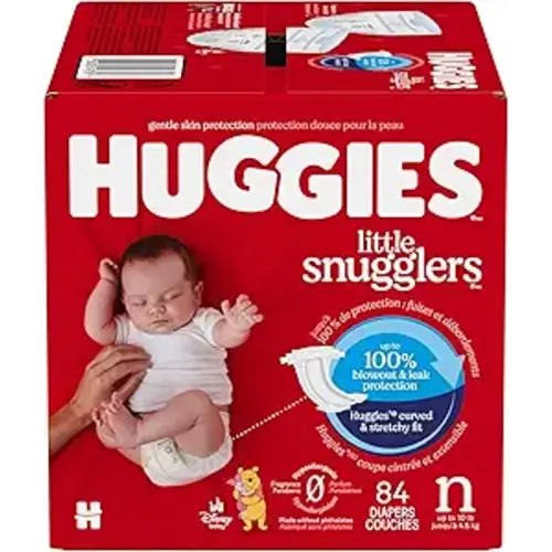 Huggies Size Newborn Diapers, Little Snugglers Baby Diapers, Size Newborn (up to 10 lbs), 84 Count, Packaging May Vary