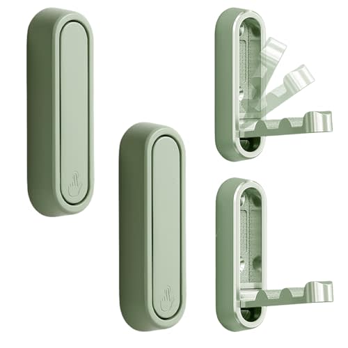 KoKiAxuza 4PCS Wall Hooks Foldable/Adhesive/Foldable Hooks Heavy Duty Golden Hangers for Bathroom Closet Door - Space Saving Hook for Wall Coats Towels Keys Bags Purses with Screw Kit (Maca Green)