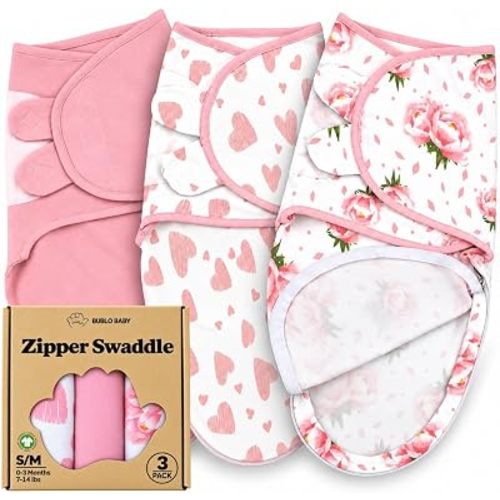 Organic Zipper Swaddle Sleep Sacks – 3-Pack Swaddles for Newborns 0-3 Months, Adjustable & Breathable Infant Sleep Sack, Easy Diaper Change Swaddling Blanket for Baby Girls & Boys