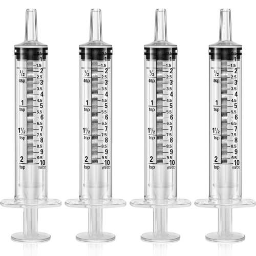 Plutput 4 PCS Plastic Syringe 10 ml for Scientific Labs Measuring Syringe Tools Dispensing Multiple Uses