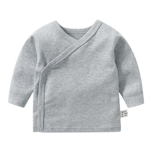 DGMIOCS Baby Long Sleeve Side-snap Cotton Shirt Unisex Newborn Girls Boys Kimono Tee Shirts Top Grey 3-6 Months