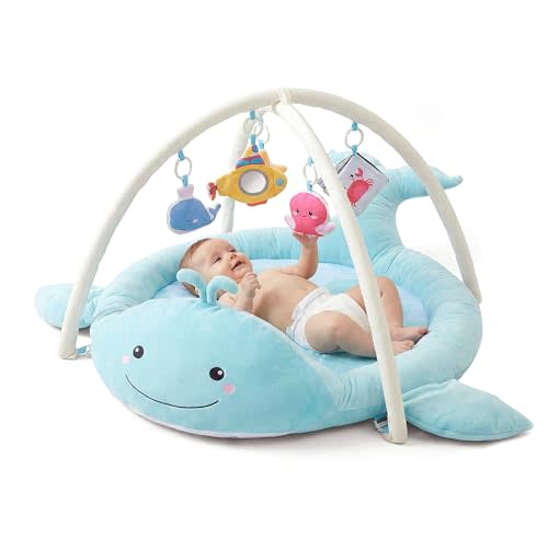 Baby Play Tummy Time Mat | Plush Cotton Surface Play Mat with Sensory Toys, Tummy Time Gym for Newborns 0 12 Months Baby Girls Boys