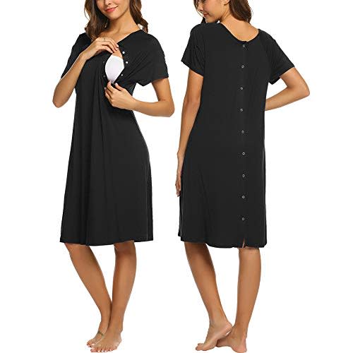 Ekouaer Women’s Nursing/Delivery/Labor/Hospital Nightdress Short Sleeve Maternity Nightgown with Button S-XXL