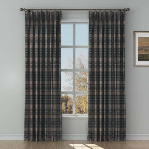 TWOPAGES Plaid Print Curtain 52 X 84 Inches Long 1 Panel Pinch Pleat Linen Blend Light Filtering Drape for Bedroom, Raisin