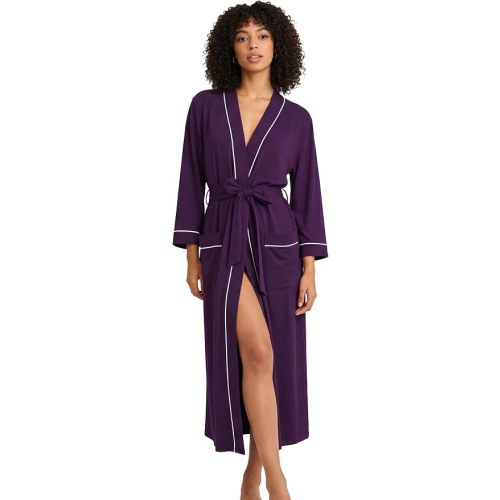 Womens Cotton Robe, Soft Kimono Spa Knit Long Bathrobe Lightweight Loungewear