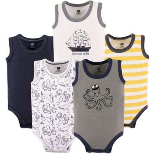 Hudson Baby Infant Boy Cotton Sleeveless Bodysuits 5pk, Sea Captain, 6-9 Months
