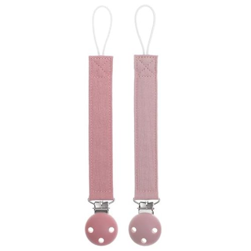 Pacifier Clip Holder for Baby Boy and Girl, Sofft Pure Cotton Fabric Paci Binky Clips Fits for Most Pacifier Teethers & Small Toys in Place (Power Rose+Dusty Lilac)