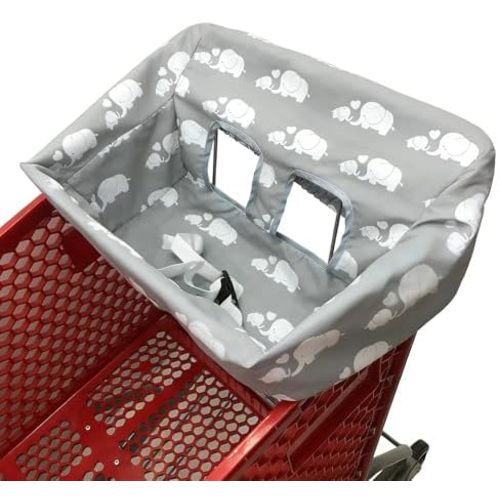 Portable Shopping Cart Cover, High Chair and Grocery Cart Covers for Babies, Kids, Infants & Toddlers, Attached Carry Bag (Simple White Elephant)