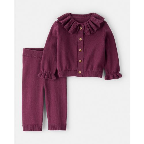 Baby Girl 2-Piece Ruffle Sweaterknit Outfit Set - Maroon - Carter's | Carter's