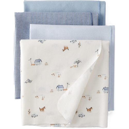 Carter's Baby Unisex Receiving Blankets 4-Pack, Soft Breathable Cotton Swaddle & Stroller Covers Lightweight Nursery Essentials 40” x 30" (Blue/Ivory)
