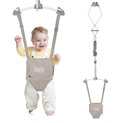 FUNLIO Baby Door Jumper for 6-24 Months (with Door Clamp), Baby Jumper Doorway with Strong Spring & Adjustable Strap, Portable Infant Baby Bouncer, Bearing 40 Lbs, CPC & CE Certified - Gray