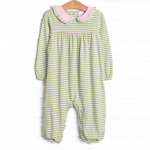 Lydia Romper, Pink and Light Green Stripe – Stitchy Fish