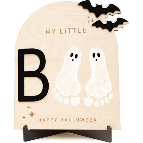 DIY Wooden Footprint Decor for Table or Wall – Personalized First Halloween Keepsake, Footprint Sign, Nursery Wall Art, Photoshoot Prop, Halloween Gifts