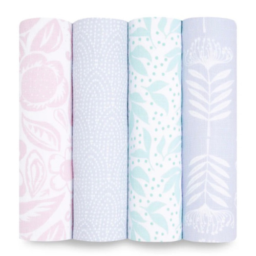 Pink& Purple Cotton Muslin Swaddle 4pk | aden + anais