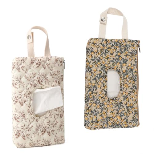 Quilted Diaper and Wipes Pouch | Portable Baby Wipes Holder with Lanyard Hanging | Reusable Refillable Wipe Holder and Diaper Bag Mommy Bag for Travel Walking Outdoor Car Stroller(Beige&Green)