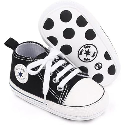 KKIIDDSS Unisex Baby Girls Boys Canvas High-top Shoes, Newborn Infant Anti-Slip Soft Sole Frist Walking Breathable Sneakers
