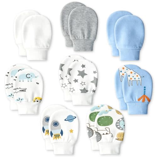 8 Pairs Baby Mittens No Scratch, Cotton Newborn Gloves Infant Mittens for 0-6 months
