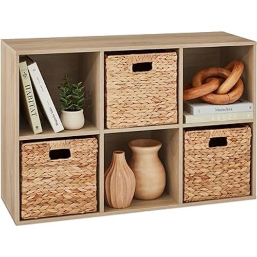 Best Choice Products 6-Cube Storage Organizer, 11in Shelf Opening, Bookcase, Display Shelf, Customizable w/ 3 Removable Back Panels – Light Oak