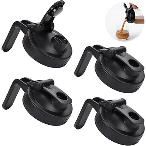 Wide Mouth Mason Jar Pour Spout Lid - 4 Pack Black Airtight Flip Cap Lids Lid with Handle, Turns your Mason Jar into Pitcher, BPA Free & Durable Easy to Clean Fit for Canning Jars