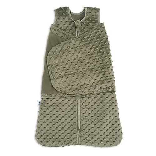 HALO Sleepsack Swaddle, 3-Way Adjustable Swaddle Blanket, TOG 3.0, Velboa, Fawn Grey Plush Dots, Newborn, 0-3 Months