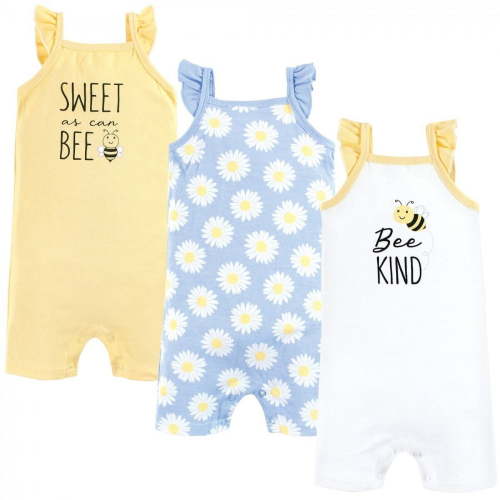 Hudson Baby Infant Girl Cotton Rompers, Bee Kind, 12-18 Months