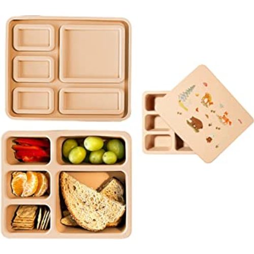 Austin Baby Co Leak-Proof Bento Lunch Box for Kids – Silicone Kids Lunch Container with 5 Leakproof Compartments – Food-Safe Materials, Sturdy, Dishwasher Safe, and BPA Free