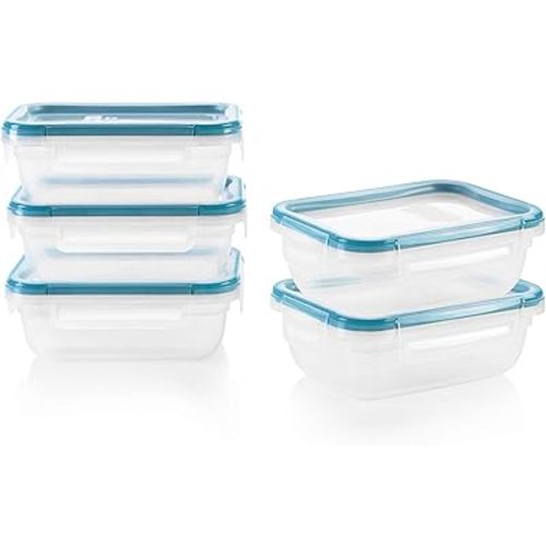Snapware Plastic Total Solution 5-Pack (3-Cup) Food Storage Containers Set, Leakproof & Airtight Plastic Locking Lids Rectangular Tupperware, Non-Toxic BPA-Free Lids, Microwave Dishwasher Freezer Safe