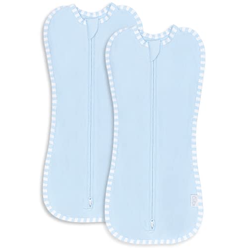 Comfy Cubs Swaddle Blanket Baby Girl Boy Easy Zipper Wrap 2 Pack Newborn Infant Sleep Sack (Small 0-3 Months, Blue)
